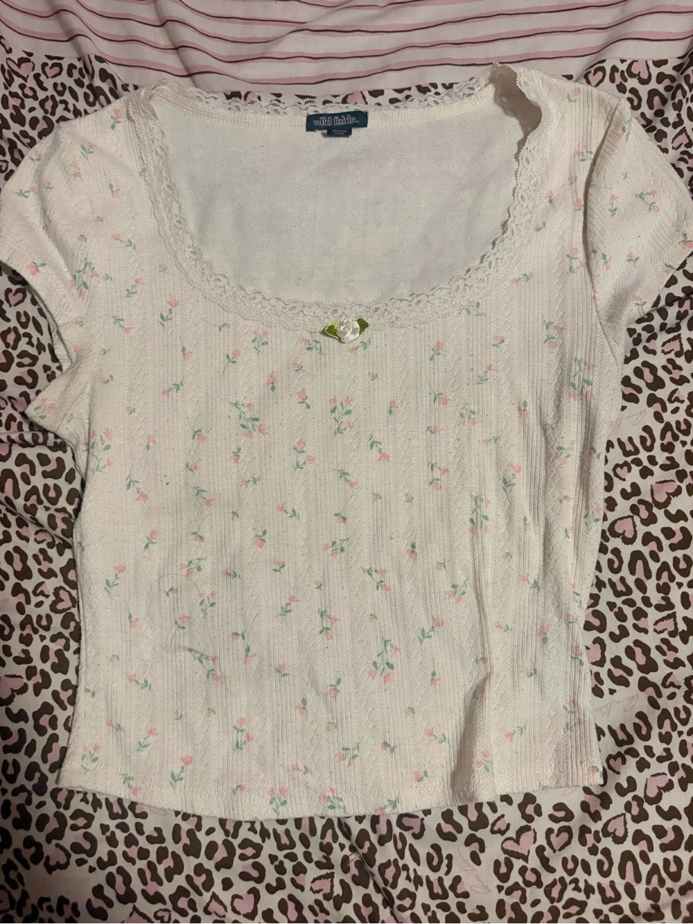 wild fable Cream Ribbed Floral Scoop Crop Top